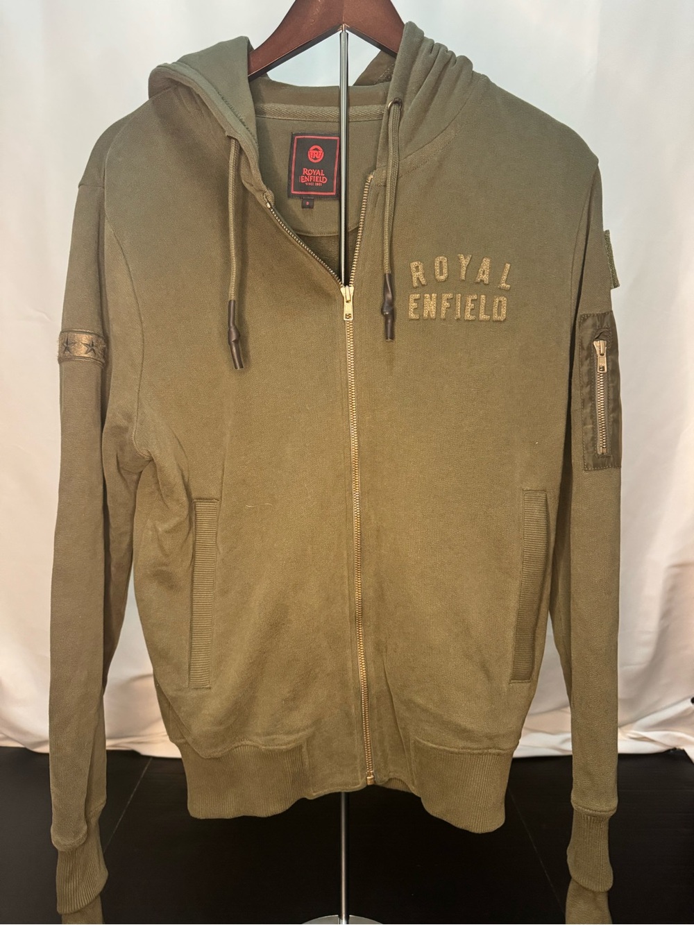 ROYAL ENFIELD -Men's Olive Zip-Up Hoodie Jacket adult size Small.